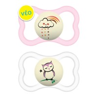 Mam Supreme Night Silicone Soother 6-16m Κωδ 248S 2 Τεμάχια - Ροζ/ Διάφανο - Ορθοδοντική Πιπίλα Σιλικόνης που Λάμπει στο Σκοτάδι