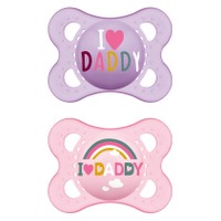 Mam I Love Mummy & Daddy 2-6m 2 Τεμάχια, Κωδ 115S - Μωβ / Ροζ - Ορθοδοντική Πιπίλα Σιλικόνης