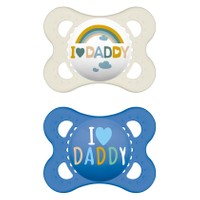 Mam I Love Mummy & Daddy 2-6m 2 Τεμάχια, Κωδ 115S - Λευκό / Μπλε - Ορθοδοντική Πιπίλα Σιλικόνης