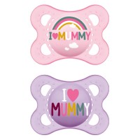 Mam I Love Mummy & Daddy 2-6m 2 Τεμάχια, Κωδ 115S - Ροζ / Μωβ - Ορθοδοντική Πιπίλα Σιλικόνης
