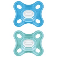 Mam Comfort Silicone Soother 0-2m 2 Τεμάχια, Κωδ 126S - Γαλάζιο / Βεραμάν - Ελαφριά Ορθοδοντική Πιπίλα Σιλικόνης για τη Σωστή Σωματική Ανάπτυξη, Ιδανική για Νεογέννητα