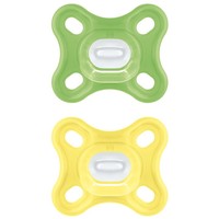 Mam Comfort Silicone Soother 0-2m 2 Τεμάχια, Κωδ 126S - Κίτρινο / Πράσινο - Ελαφριά Ορθοδοντική Πιπίλα Σιλικόνης για τη Σωστή Σωματική Ανάπτυξη, Ιδανική για Νεογέννητα