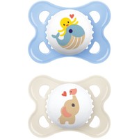 Mam Original Silicone Soother 2-6m 2 Τεμάχια, Κωδ 100S - Γαλάζιο / Λευκό - Ορθοδοντική Πιπίλα Σιλικόνης με Θήκη Μεταφοράς