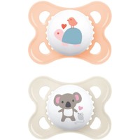 Mam Original Silicone Soother 2-6m 2 Τεμάχια, Κωδ 100S - Πορτοκαλί / Μπεζ - Ορθοδοντική Πιπίλα Σιλικόνης με Θήκη Μεταφοράς