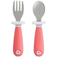 Munchkin Set Raise Toddler Fork & Spoon 12m+ Ανοιχτό Ροζ 1 Τεμάχιο - Εκπαιδευτικό Σετ με Κουτάλι & Πιρούνι