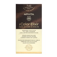 Apivita My Color Elixir Permanent Hair Color 1 Τεμάχιο - 7.43 Ξανθό Χάλκινο Μελί - Μόνιμη Βαφή Μαλλιών Χωρίς Αμμωνία που Σταθεροποιεί & Σφραγίζει το Χρώμα