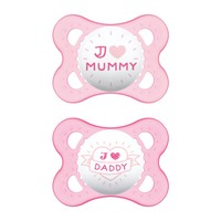 Mam I Love Mummy & Daddy 2-6m 2 Τεμάχια, Κωδ 115S - Ροζ / Ροζ - Ορθοδοντική Πιπίλα Σιλικόνης