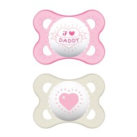 Mam I Love Mummy & Daddy 2-6m 2 Τεμάχια, Κωδ 115S - Ροζ / Λευκό 1 - Ορθοδοντική Πιπίλα Σιλικόνης