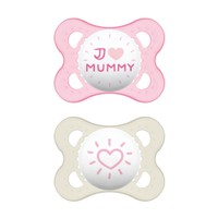 Mam I Love Mummy & Daddy 2-6m 2 Τεμάχια, Κωδ 115S - Ροζ / Λευκό 2 - Ορθοδοντική Πιπίλα Σιλικόνης