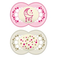 Mam Original Night Silicone Soother 16m+, 2 Τεμάχια, Κωδ 260S - Ροζ / Κρεμ - Ορθοδοντική Πιπίλα Σιλικόνης που Λάμπει στο Σκοτάδι