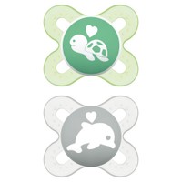 Mam Start Silicone Soother 0-2m 2 Τεμάχια, Κωδ 125S - Λαχανί / Διάφανο - Ορθοδοντική Πιπίλα Σιλικόνης με Θήκη Μεταφοράς