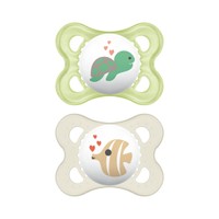 Mam Original Silicone Soother 2-6m 2 Τεμάχια, Κωδ 100S - Πράσινο / Λευκό - Ορθοδοντική Πιπίλα Σιλικόνης με Θήκη Μεταφοράς