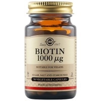 Solgar Biotin 1000μg, 50veg.caps - Συμπλήρωμα Διατροφής Βιοτίνης που Συμβάλλει στη Φυσιολογική Λειτουργία του Νευρικού Συστήματος & στην Υγεία των Μαλλιών του Δέρματος & Νυχιών
