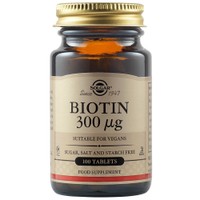 Solgar Biotin 300μg, 100tabs - Συμπλήρωμα Διατροφής Βιοτίνης που Συμβάλλει στη Φυσιολογική Λειτουργία του Νευρικού Συστήματος & στην Υγεία των Μαλλιών του Δέρματος & Νυχιών