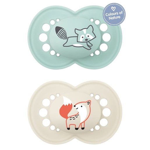 Mam Original Forest Ορθοδοντική Πιπίλα Σιλικόνης Κωδ 250S από 16+ Μηνών 2 Τεμάχια - Σιέλ - Μπέζ