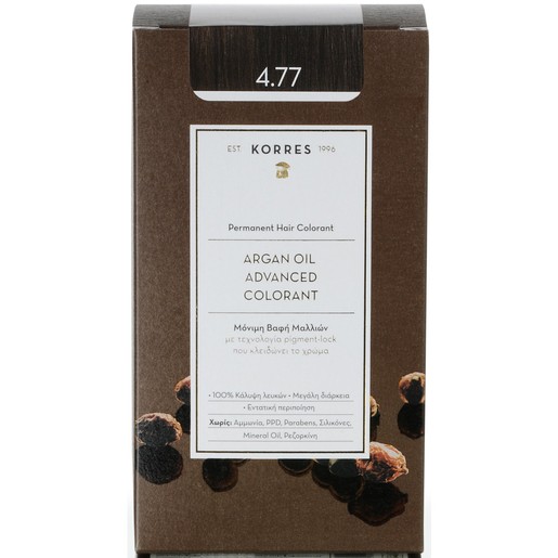 Korres Argan Oil Βαφή Μαλλιών Χωρίς Αμμωνία 1 Τεμαχιο - 4.77 Σκούρο Σοκολατί