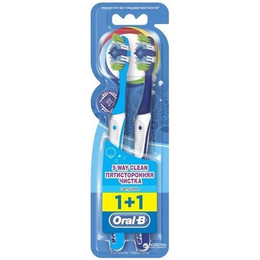 Oral-B Complete 5 Way Clean Medium Toothbrush 40mm Γαλάζιο - Μπλε 2 Τεμάχια