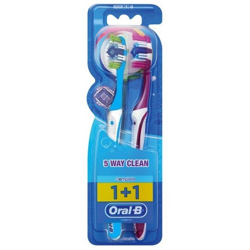 Oral-B Complete 5 Way Clean Medium Toothbrush 40mm Μωβ -  Γαλάζιο 2 Τεμάχια