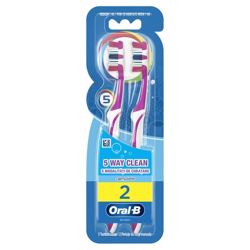 Oral-B Complete 5 Way Clean Medium Toothbrush 40mm Μωβ - Μωβ 2 Τεμάχια