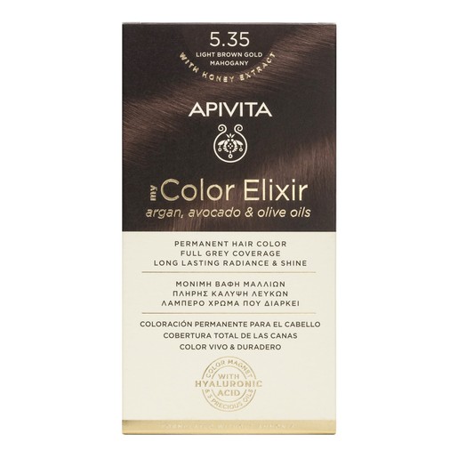 Apivita My Color Elixir Permanent Hair Color 1 Τεμάχιο - 5.35 Καστανό Ανοιχτό Μελί Μαονί
