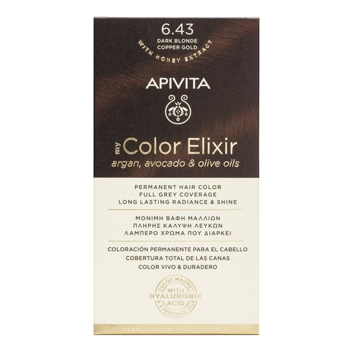 Apivita My Color Elixir Permanent Hair Color 1 Τεμάχιο - 6.43 Ξανθό Σκούρο Χάλκινο Μελί