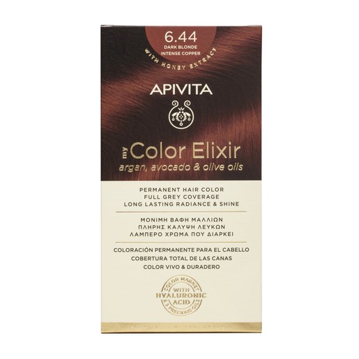 Apivita My Color Elixir Permanent Hair Color 1 Τεμάχιο - 6.44 Ξανθό Σκούρο Έντονο Χάλκινο