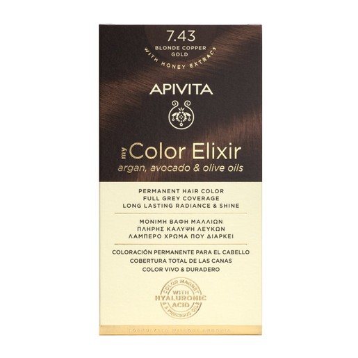 Apivita My Color Elixir Permanent Hair Color 1 Τεμάχιο - 7.43 Ξανθό Χάλκινο Μελί