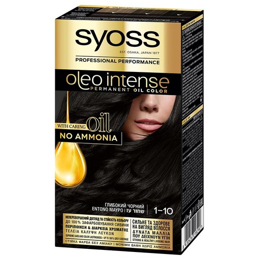 Syoss Oleo Intense Permanent Oil Hair Color Kit 1 Τεμάχιο - 1-10 Έντονο Μαύρο