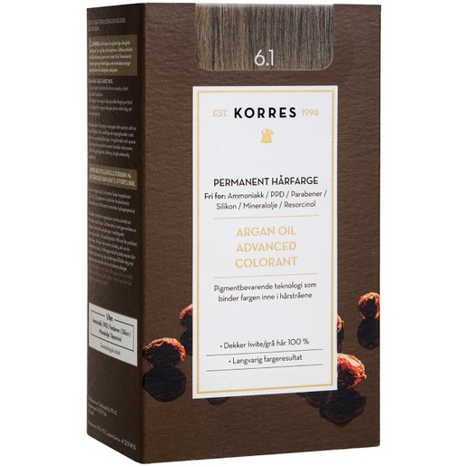 Korres Argan Oil Βαφή Μαλλιών Χωρίς Αμμωνία 1 Τεμαχιο - 6.1 Ξανθό Σκούρο Σαντρέ