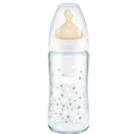 Nuk First Choice Plus Γυάλινο Μπιμπερό με Θηλή Καουτσούκ Μεγέθους 1 (0-6 Μηνών) Medium 240ml Nuk First Choice Plus Γυάλινο Μπιμπερό με Θηλή Καουτσούκ Μεγέθους 1 (0-6 Μηνών) Medium 240ml