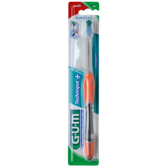 Gum Technique+ Compact Soft Οδοντόβουρτσα με Θήκη Προστασίας (491) - Πορτοκαλί