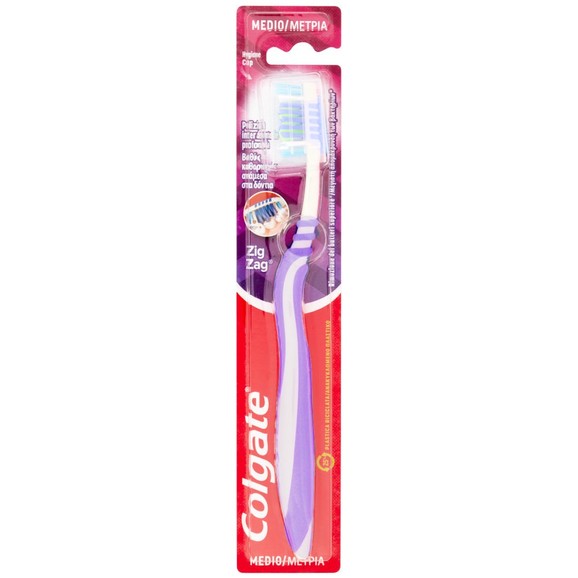 Colgate ZigZag Medium Οδοντόβουρτσα Μέτρια που Βοηθά στον Καθαρισμό των Δυσπρόσιτων Σημείων 1 Τεμάχιο - μωβ