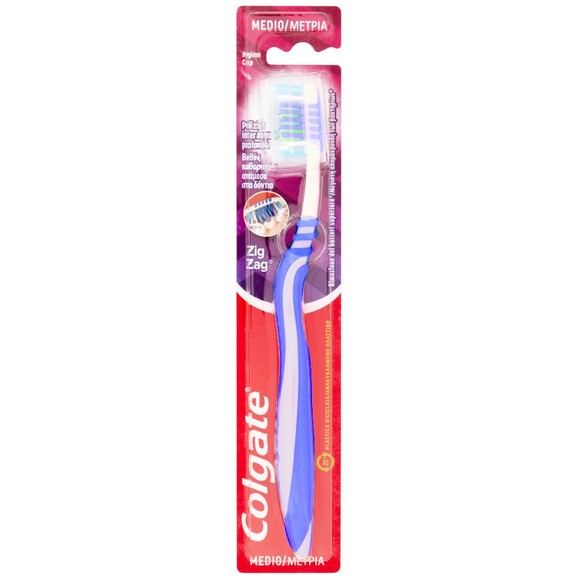 Colgate ZigZag Medium Οδοντόβουρτσα Μέτρια που Βοηθά στον Καθαρισμό των Δυσπρόσιτων Σημείων 1 Τεμάχιο - μπλε