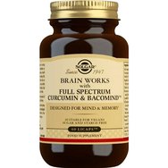 Solgar Brain Works Full Spectrum Curcumin & Bacomind Екстракт от куркумин и билкова хранителна добавка за подобряване на паметта и мозъчните функции 60 Licaps