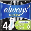 Always Σερβιέτες Ultra Secure Night Σερβιέτες για Αίσθηση Καθαριότητας & Φρεσκάδας για Μέχρι & 8 Ώρες 6 τεμάχια