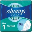 Always Ultra Normal Sanitary Towels with Wings Size 1, 9 Τεμάχια