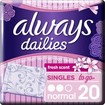 Always Dailies Singles to go Fresh Scent Normal Λεπτά, Διακριτικά Σερβιετάκια για Φρεσκάδα που Διαρκεί 20 Τεμάχια Always Dailies Singles to go Fresh Scent Normal Λεπτά, Διακριτικά Σερβιετάκια για Φρεσκάδα που Διαρκεί 20 Τεμάχια