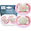 Philips Avent Ultra Air Nighttime Silicone Soother 6-18m Σομόν - Λιλά 2 Τεμάχια, Κωδ SCF376/22