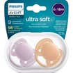 Philips Avent Ultra Soft Silicone Soother 6-18m Πορτοκαλί - Μωβ 2 Τεμάχια, Κωδ SCF091/33
