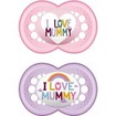 Mam I Love Mummy & Daddy Silicone Soother 6-16m Ροζ - Μωβ Διάφανο 2 Τεμάχια, Κωδ 170S