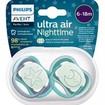 Philips Avent Ultra Air Nighttime Silicone Soother 6-18m Πετρόλ - Μωβ 2 Τεμάχια, Κωδ SCF376/07