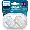 Philips Avent Ultra Air Nighttime Silicone Soother 0-6m Λιλά - Ανοιχτό Πράσινο 2 Τεμάχια, Κωδ SCF376/19
