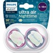 Philips Avent Ultra Air Nighttime Silicone Soother 6-18m Μπλε - Μωβ 2 Τεμάχια, Κωδ SCF376/07
