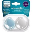 Philips Avent Ultra Soft Silicone Soother 6-18m Μπλε - Γκρι 2 Τεμάχια, Κωδ SCF091/17