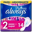Always Platinum Sanitary Towels with Comfort Lock Wings Size 2, 14 Τεμάχια
