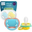 Philips Avent Ultra Colors of Nature Silicone Soother Ultra Soft 18m+ Κωδ SCF349/57, 2 Τεμάχια - Γαλάζιο / Κίτρινο