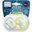 Philips Avent Ultra Air Nighttime Silicone Soother 18m+ Κωδ SCF376/32, 2 Τεμάχια Γαλάζιο - Κίτρινο