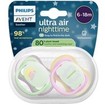 Philips Avent Ultra Air Nighttime Silicone Soother 6-18m Κωδ SCF376/29, 2 Τεμάχια Λαχανί - Ροζ