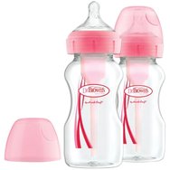 Dr. Brown’s Пластмасова бебешка бутилка Options+ Anti-colic с широко гърло 0m+, 2x270ml, код WB92601 - розова
