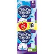 Every Day Sensitive Extra Long XL Value Pack Много тънки памучни салфетки, идеални за голям поток 18 броя